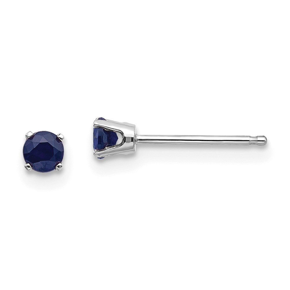 14k White Gold 3mm Blue Sapphire September Birthstone Stud Earrings
